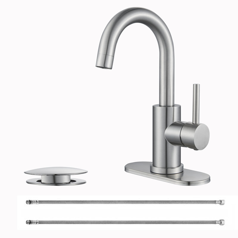 Single Hole Single-Handle Swivel Spout Bathroom Faucet Vanity Sink Faucet With Deck Plate Drain Kit , Brushed Nickel, 1.2