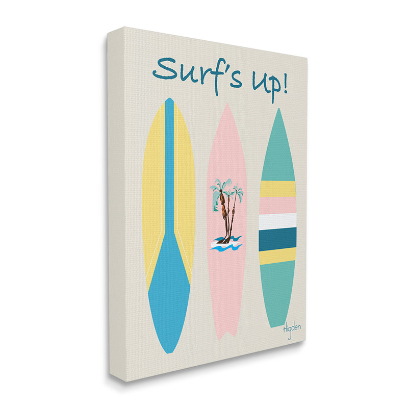 «Surf's up Expression Pastel Palm Tree Surfboard» par Mark Higden - impression d'art graphique, H 30 po x l 24 po x 1,5 po