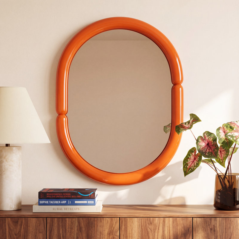 Lorinda Solid Wood Frame Oval Mirror, Orange