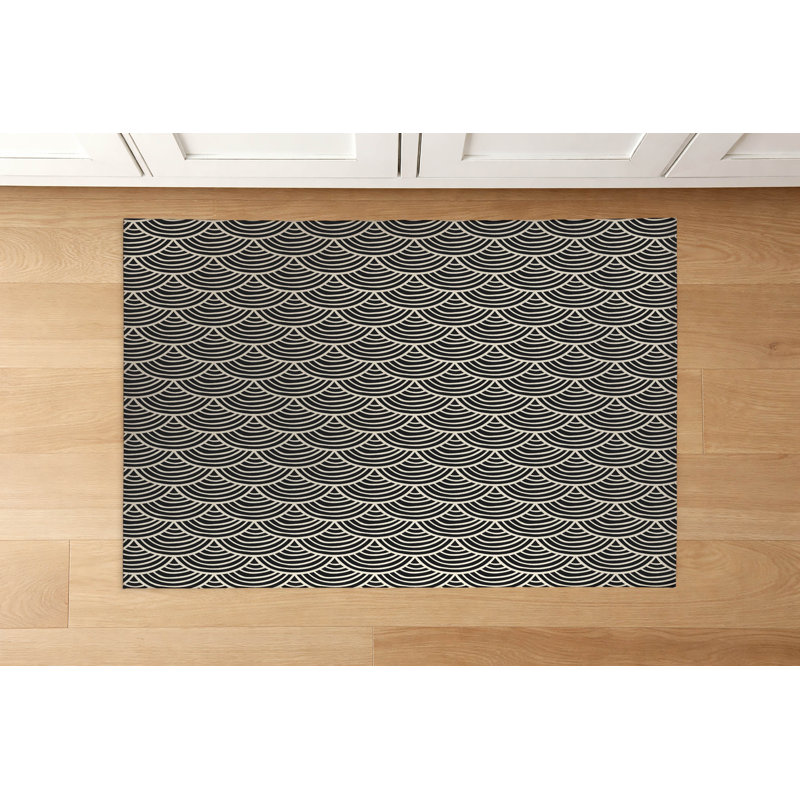 Tapis de cuisine Layered Arch Wave, Rectangle 3' x 5', Midnight Charcoal Geometric