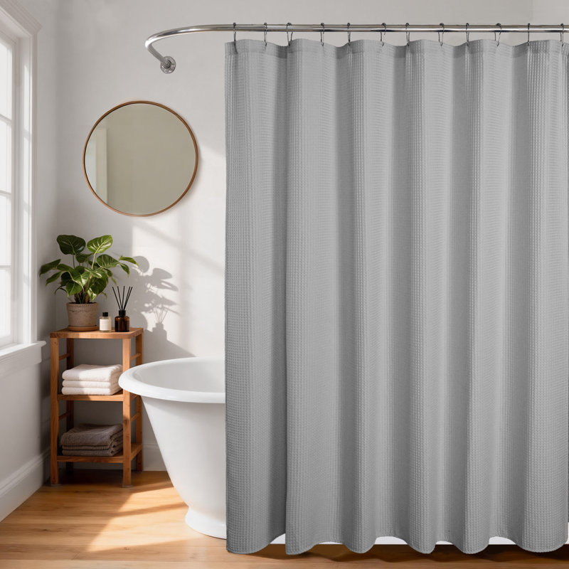Rideau de douche gaufré en mélange de coton, Gris tourterelle
