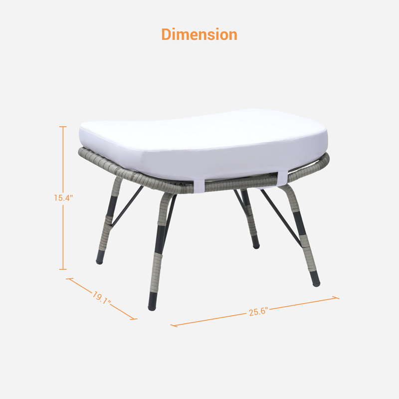 Repose-pieds d'extérieur avec coussin Sunbrella® Kluss, Gris, Blanc