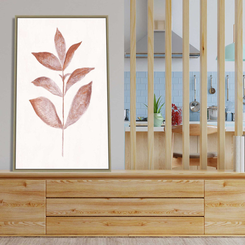 " Red Leaf III " by Tava Studios Painting Print, 27.5" W x 43.5" H, Brown Framed