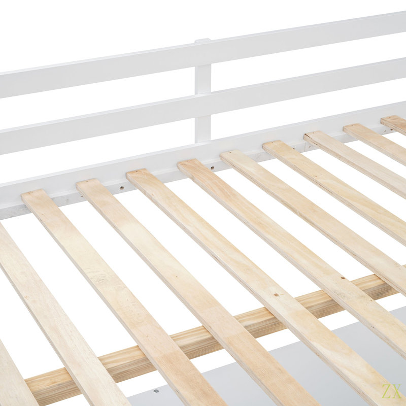 Lit mezzanine double en bois avec bureau en U, compartiments de rangement et miroir à trois volets