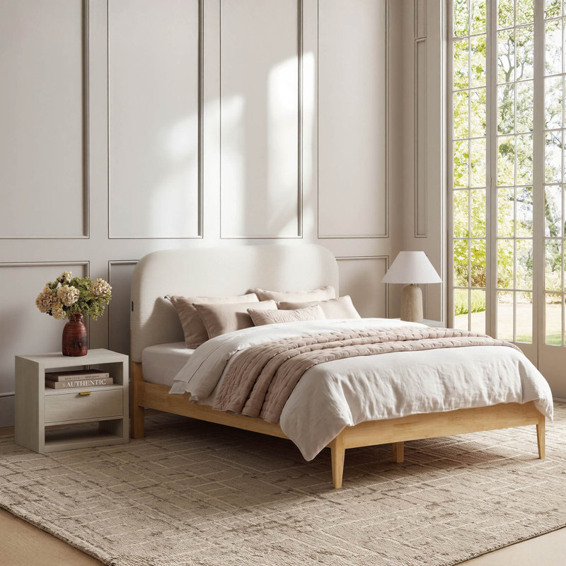 Ensemble de lit et table de chevet, Blanc / Crème, Grand lit