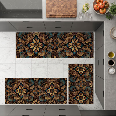 Floral Pattern Non-Slip Washable Kitchen Mats