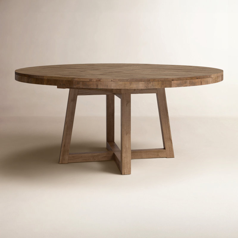 Eberwin Round Extended Natural Dining Table, Rustic Natural