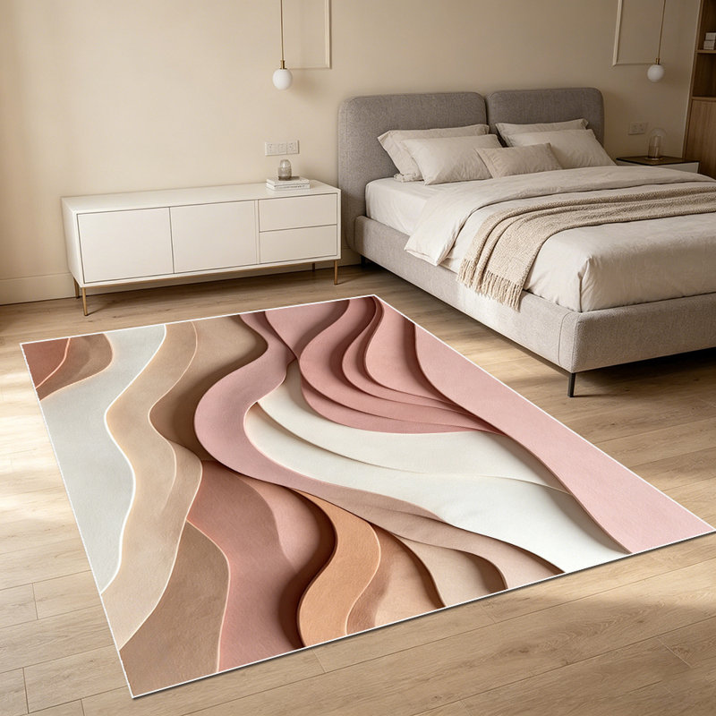 1PC Layered Wavy Neutral Tone Blush Terracotta Abstract area rugs for Living Room, Soft and Comfortable, easy-to-maintain, machine washable Indoor floor mat suitable for dining table, bedroom, entryway, home office, patio, kitchen nook.