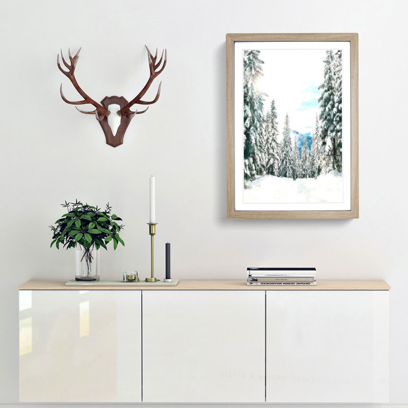 Winter Trail 1 Piece Single Picture Frame Painting on MDF, 87cm H x 62cm W x 2cm D, Oak Framed