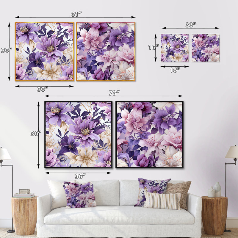 Orchidée de rêve - motif tropical - ensemble de 2 collages floraux carrés, H 16 po x l 33 po, Toile tendue