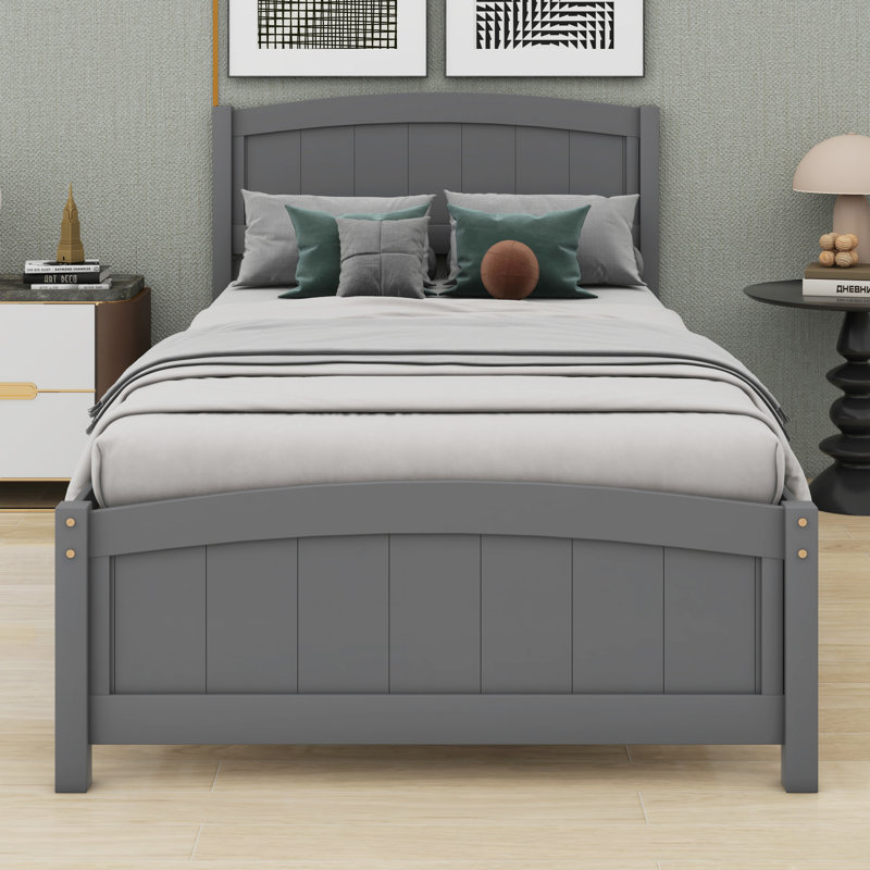 Platform Bed With Headboard And Footboard., Gray