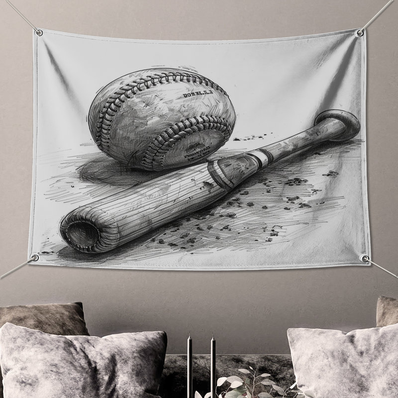 Tapisserie murale baseball - Décoration murale sport, H 104 po x 88 avec 4 œillets