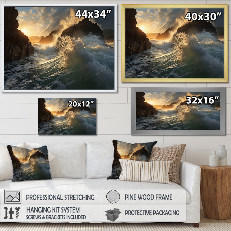 Beach Storm Symphony III - impression, H 12 po x l 20 po x P 1 po, Toile tendue