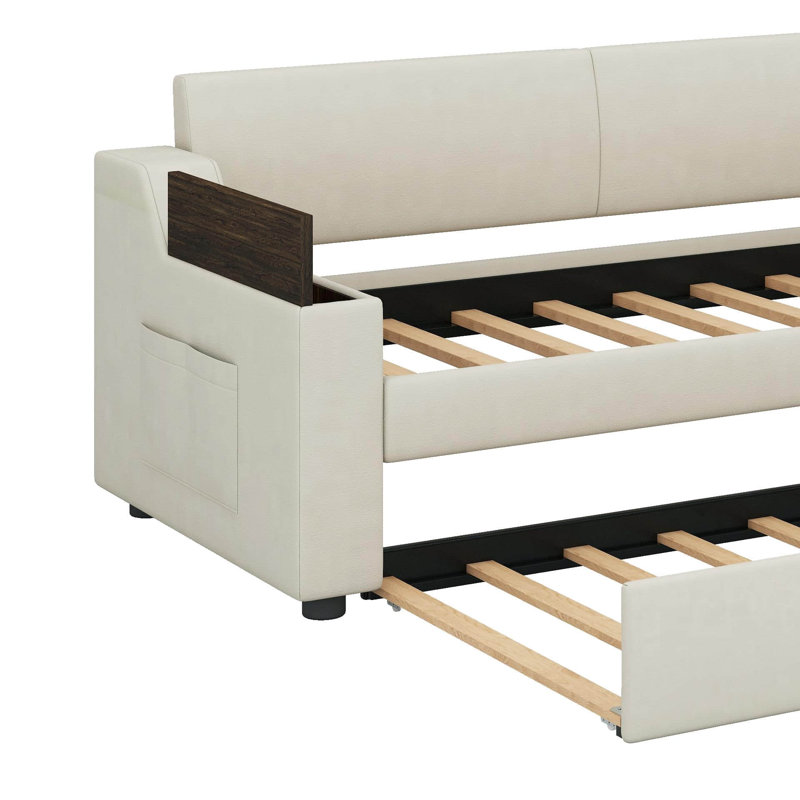Lit de jour simple rembourré avec couchette, accoudoirs de rangement et conception USB