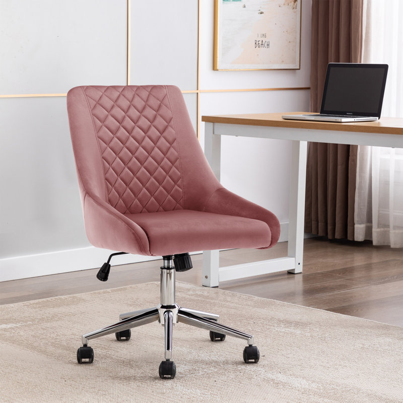 Zurich Velvet Upholstered Diamond Tufted Rolling Office Chair, Pink, Chrome