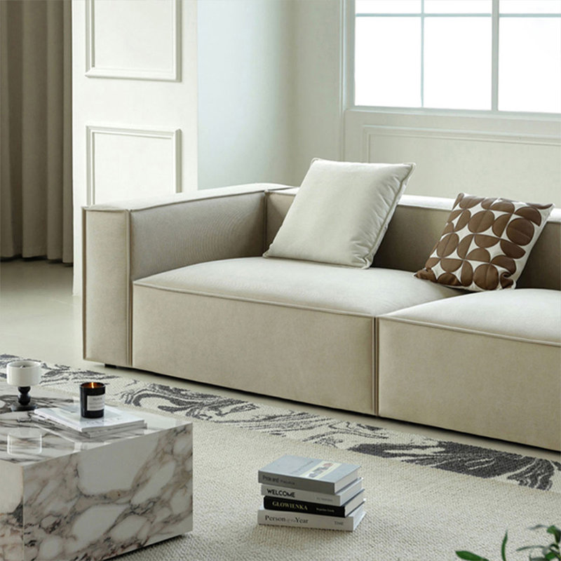 Canapé-lit modulaire en velours côtelé blanc avec coussins, H 26,77 po x L 110,24 po x l 39,37 po