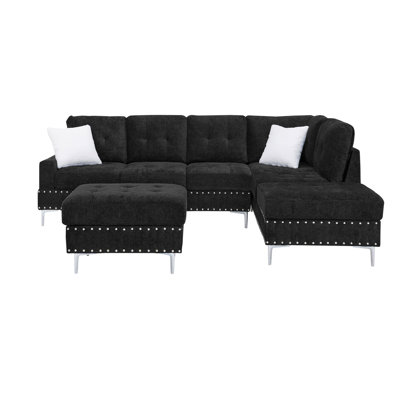 L-shaped Sectional Sofa Chenille 4-Seaters Sofa with Chaise