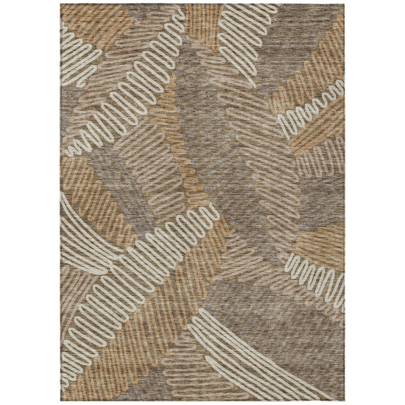 Tapis intérieur lavable floral 9 pi x 12 pi brun et ivoire