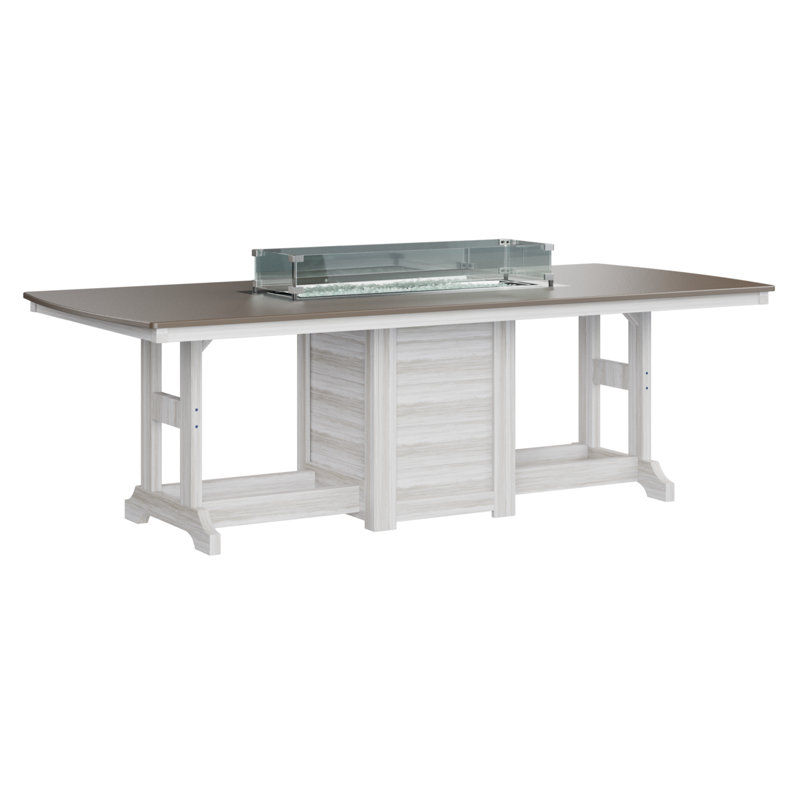 Berlin Gardens Garden Classic 96″ Fire Pit Dining Table, 31" H x 44" W x 96" D, Hammered Top Bronze with Seashell Base