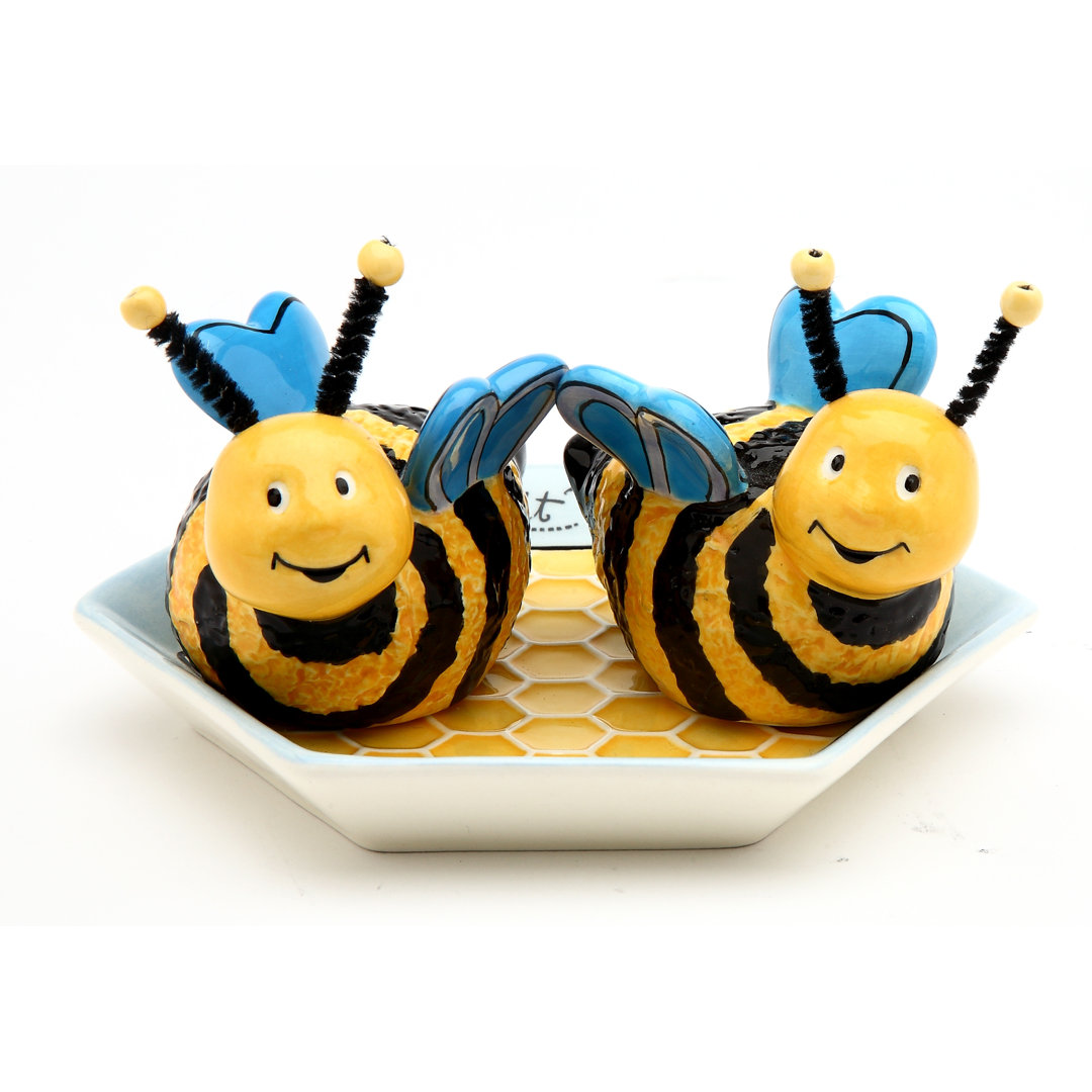Cosmos Gifts Bee Hive with Plate Salt and Pepper Set Cosmos Gifts