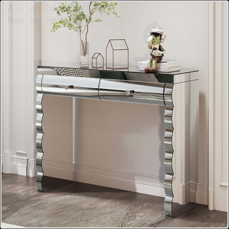 Mirrored Console Table with Curved Design and 2 Drawers