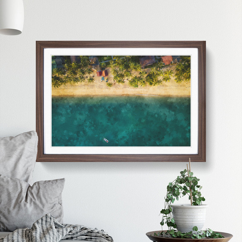 The Fishing Boat - Picture Frame Graphic Art, 36cm H x 48cm W x 2cm D, Walnut