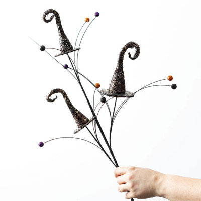 Sullivan's Set of 3 Christmas Witch Hat Spray, Black Faux Floral Stem , 28 Inch