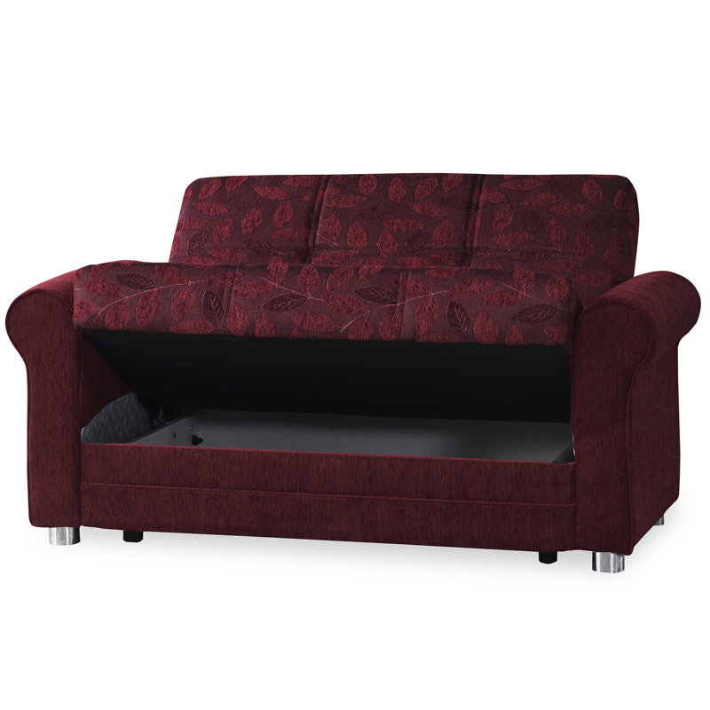 Rio 63 in. Fabric Upholstered 2-Seater 3-in-1 Sleeper Loveseat with Storage, Firm Seat Cushion, Burgundy