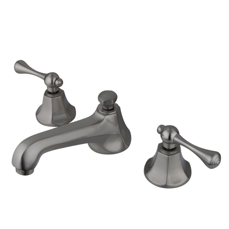 Kingston Brass Metropolitan Two-Handle 3-Hole Deck Mount Widespread Bathroom Faucet with Brass Pop-Up Drain