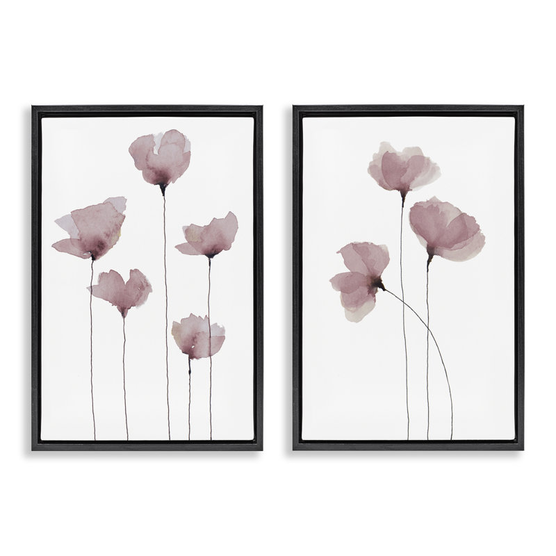 Ensemble de 2 toiles flottantes encadrées "Coquelicots debout" par Krinlox, Cadre flottant noir de jais, H 25 po x l 17 po