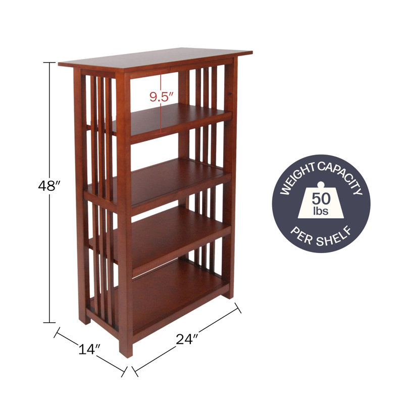 Kingsland Mission 24"L x 14"W x 48"H – 4-Tier Wood Bookcase with 2 Adjustable Shelves, Cherry, 48" H x 24" W x 14" D, Cherry