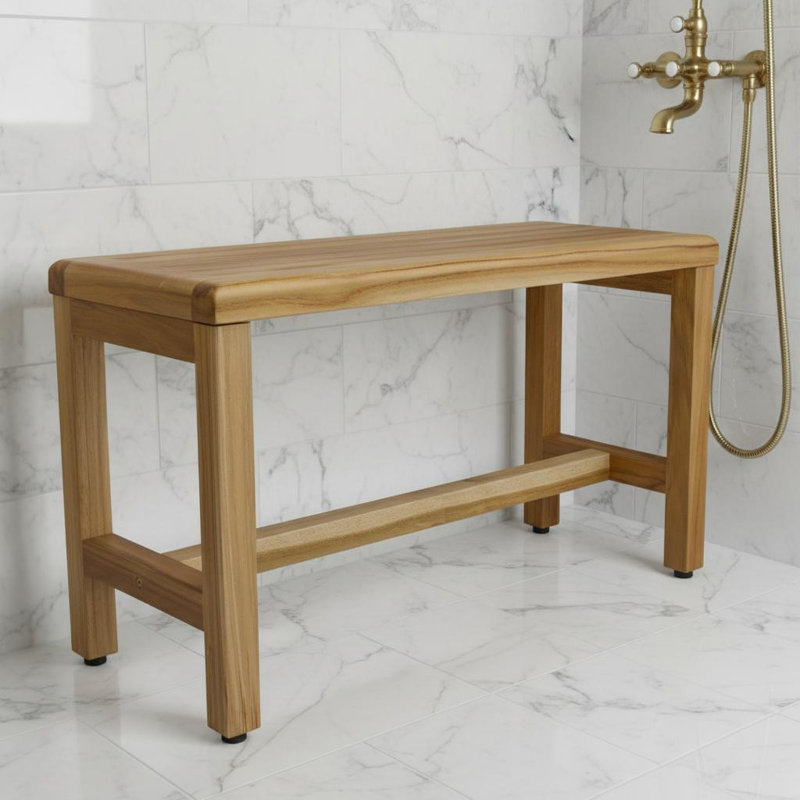 Banc d'extérieur compact pour douche en teck au fini naturel