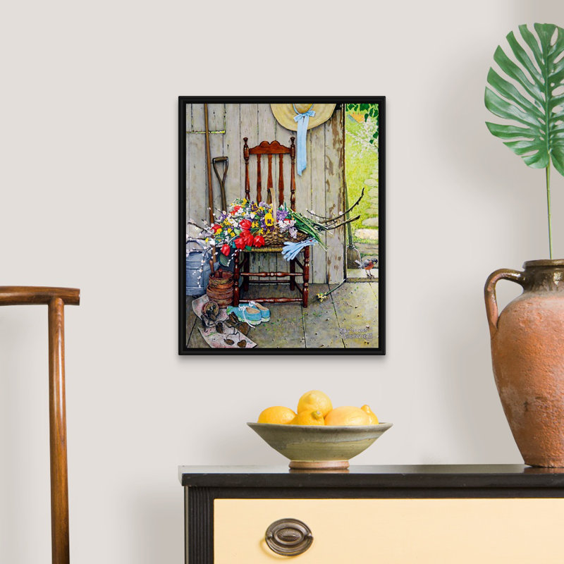 "Norman Rockwell Spring Flowers", art mural sur toile, Cadre flottant noir, H 22 po x l 18 po x P 1,75 po