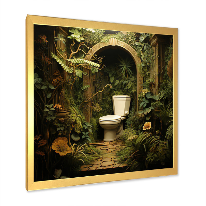 Natures Haven Mixed Toilet - Bath & Laundry Canvas Wall Art, H 16 po x l 16 po x P 1 po, Encadrement doré