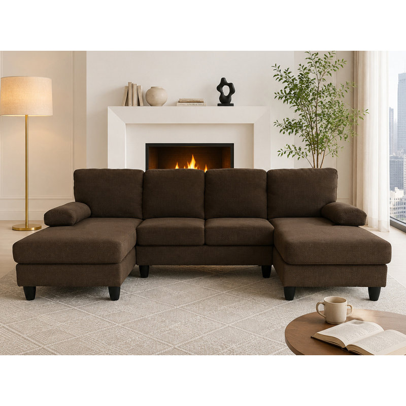 104" U Shape Sectional Sofa Cloud Couch, Coffee Polyester