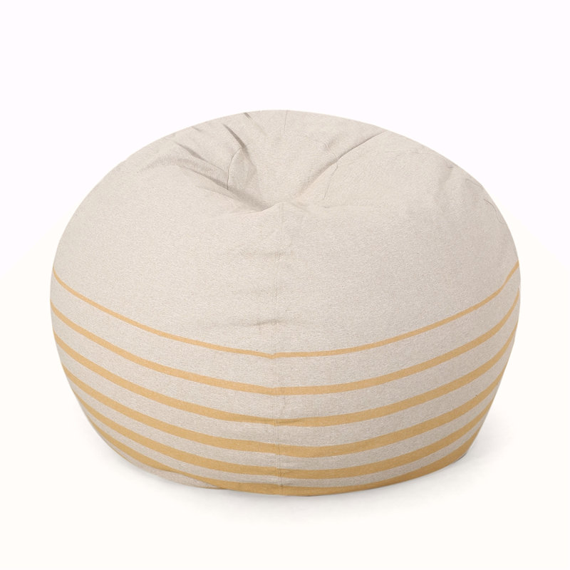 Pouf rond 5 pieds, couleur naturelle / jaune rayé
