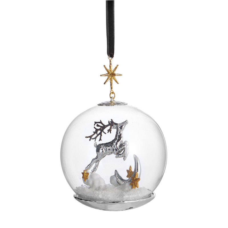Reindeer Snow Globe 6'' Handmade Glass Ball Ornament