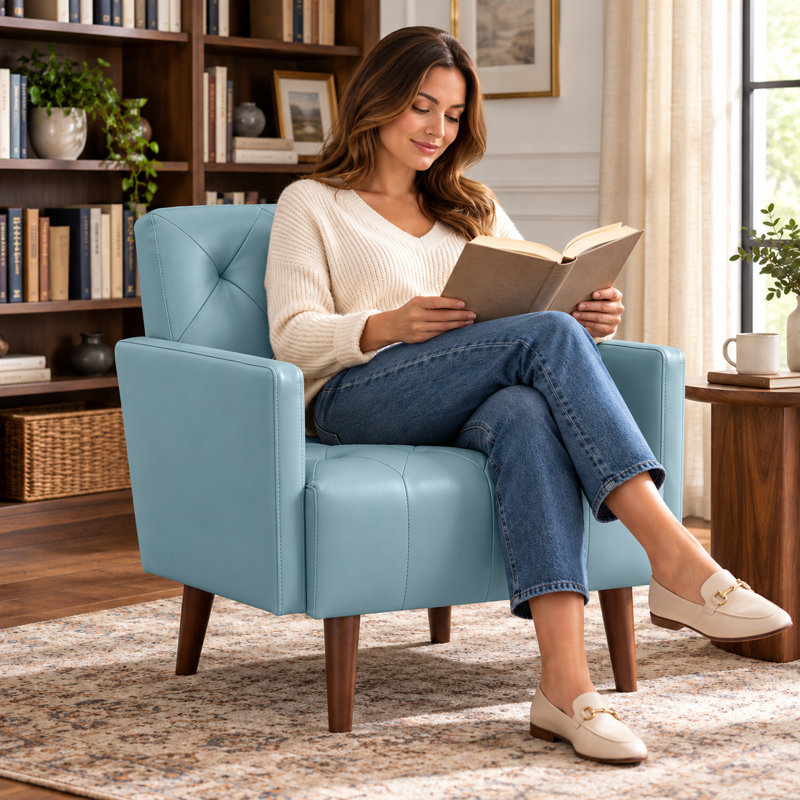 Faux Leather Armchair, Blue Faux Leather