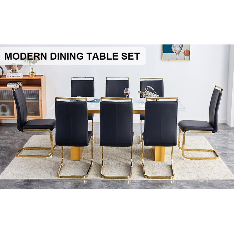 Ensemble de grande table rectangulaire moderne avec 8 chaises Shinobu, Noir, noir, noir, noir