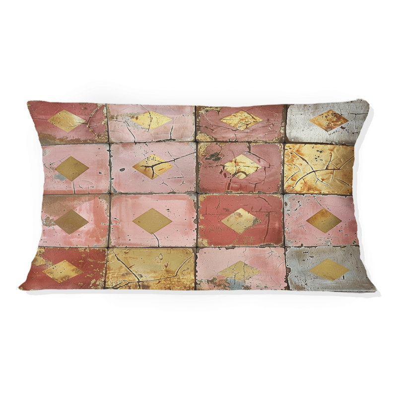 Carreau rustique rose et doré I - Coussin Farmhouse, H 12 po x l 20 po, Forme rectangulaire