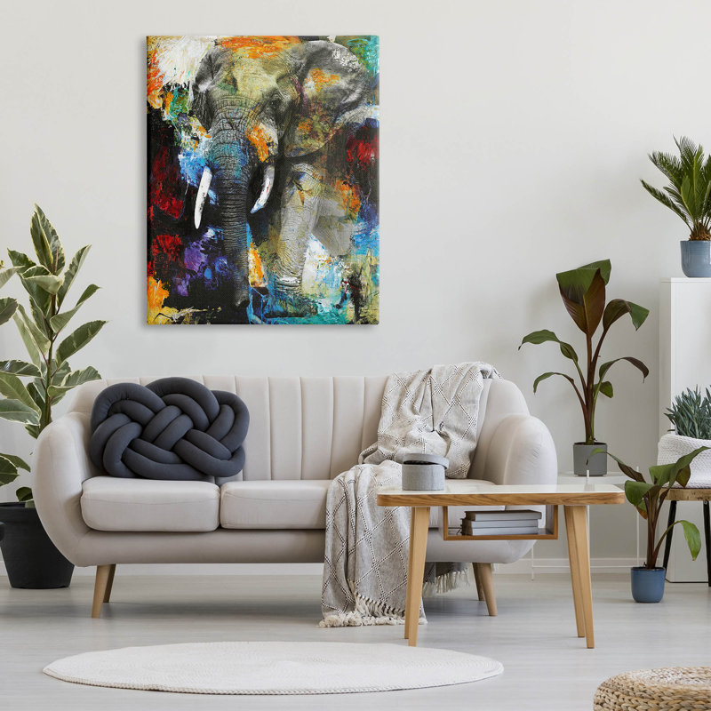 «Layered Elephant Bold Wildlife», art mural par Fabrikken, H 48 po x l 36 po x P 1,5 po