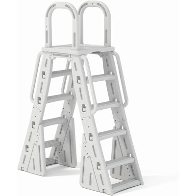 A-Frame Above Ground Pool Ladder for 48–56 Inch Pools, HDPE Foldable Entry Steps with Handrails & Non-Slip Treads, Weather Resistant, Heavy-Duty 400 LBS Load Capacity, White