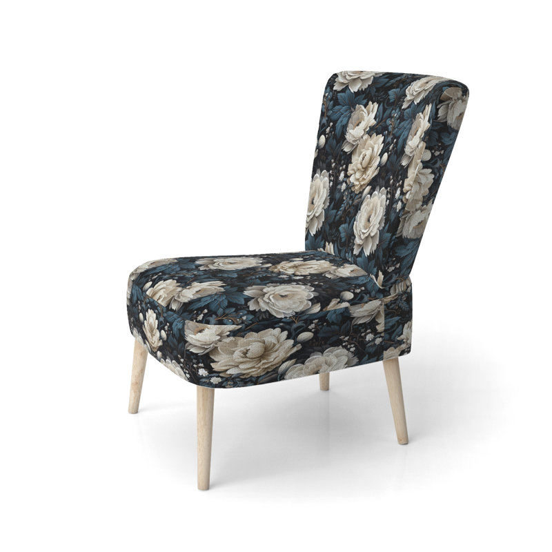 Chaise d'appoint rembourrée blanc royal avec motif de fleurs noires et blanches Royal