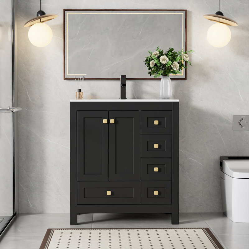 Wimer Sharee 30" Modern Single Bathroom Vanity Set with Sink Top, Faucet, Eco-friendly Hand Paint, Black