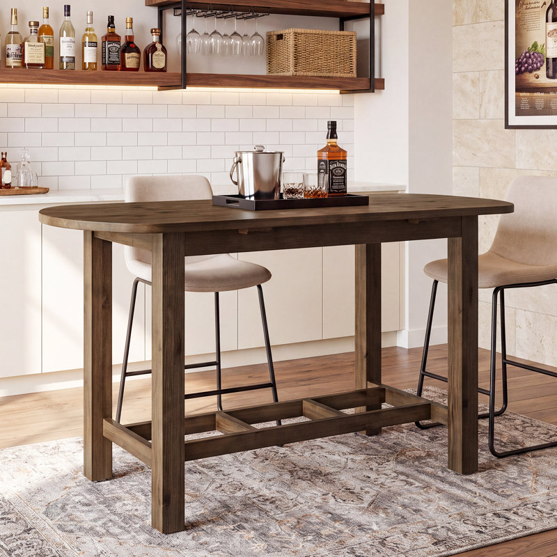 Table bistro 63 "en bois massif, table bistro à hauteur de comptoir avec repose-pieds