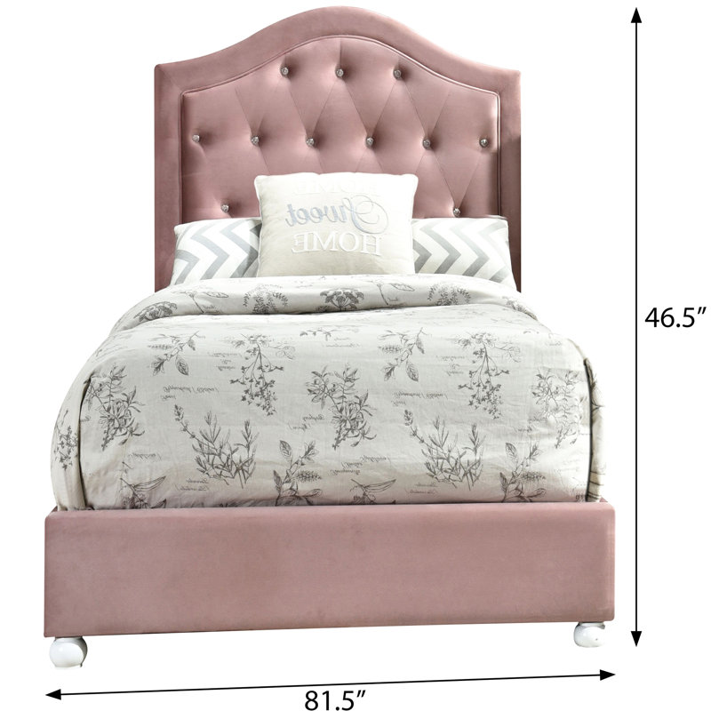Lit simple rose avec rembourrage confortable et tête arquée avec tête de lit rembourrée élégante