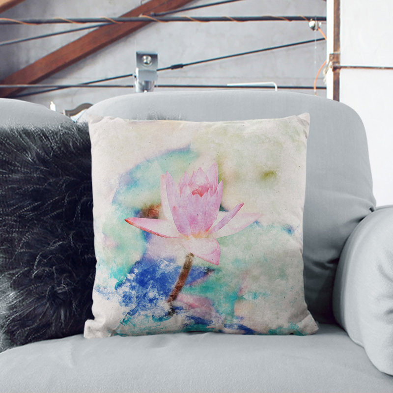Pale Pink Water Lily Scatter Cushion with Filling, 55cm H x 55cm W x 20cm D, Stone