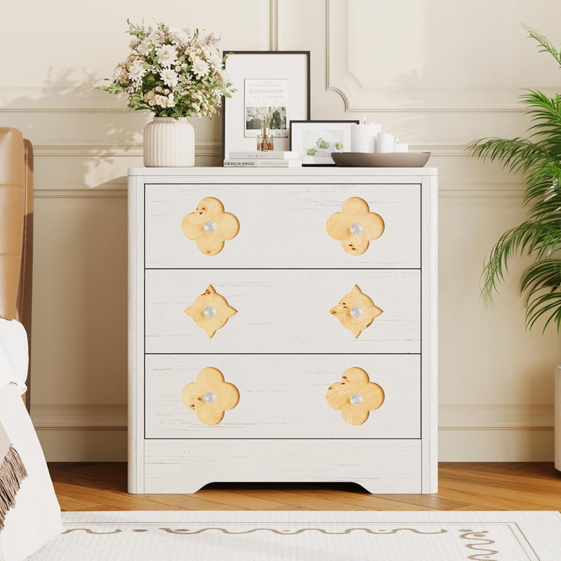 Commode pour chambre à coucher, grande commode pour garde-robe avec grand tiroir Boho, Blanc
