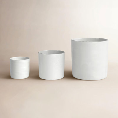 Arterra Crackle-Glaze White Ceramic Cachepots, Set of 3