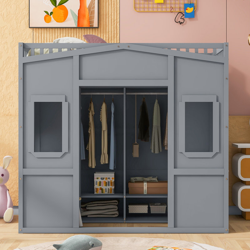 Lit mezzanine House avec échelle et garde-robe, Lit simple